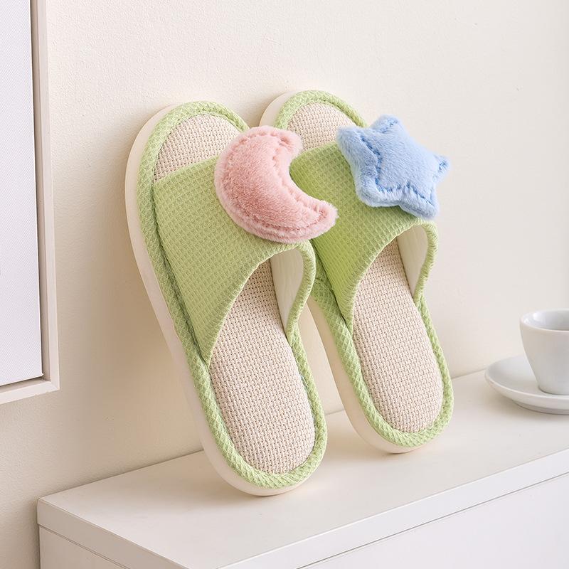 

Linen slippers, indoor starry moon girls cool slippers, thick soled home cotton and linen slippers 36-37 зелений