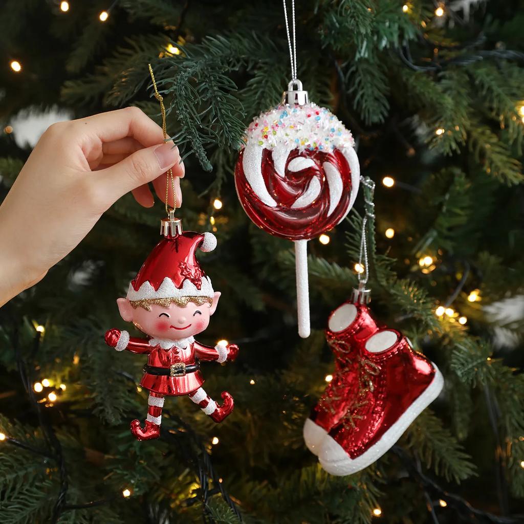 Christmas Pendant Red White Cartoon Plastic Christmas Tree Pendant DIY Vertical Pendant Family Christmas Atmosphere Decoration