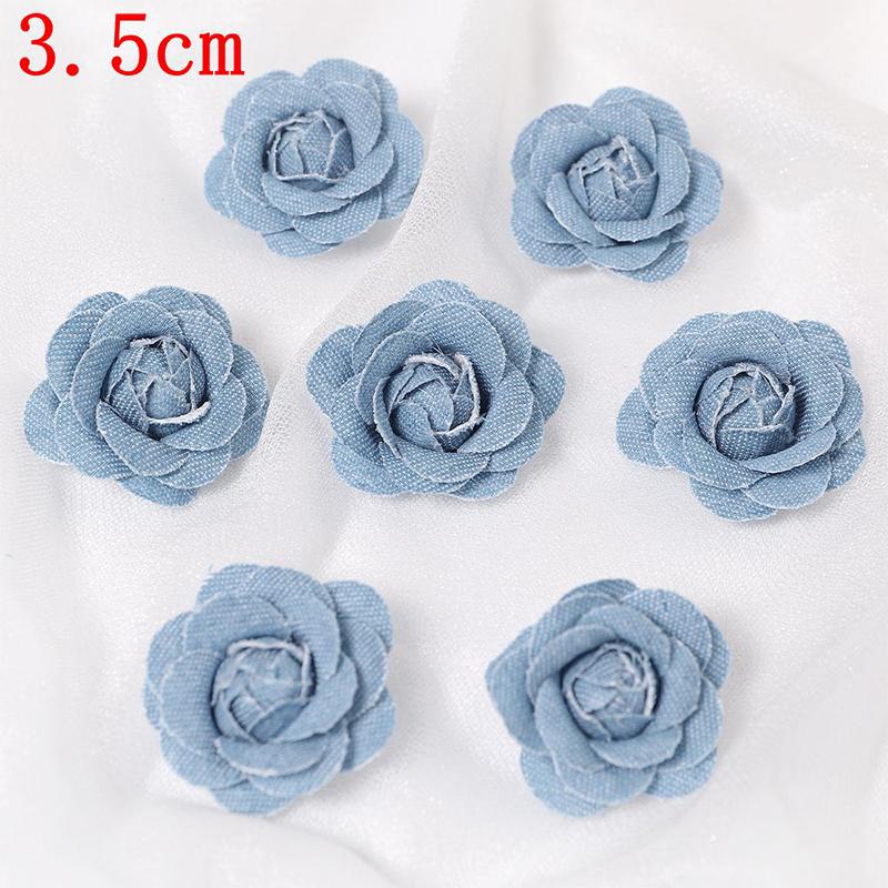 3/5Pcs 3.5/4.5/5/7/7.5CM Denim Artificial Blue Fabric Camellia Flower for Wedding Decor Women Handmade Cloth Corsage Accessory