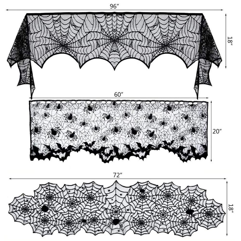 Black Lace Halloween Spiderweb Table Runner - European & American Style