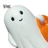 Glowing Desk Ornament Halloween Holding Pumpkin Ghost Figurine, Spooky Statue with Holiday Night Light, Resin for Tabletop Centerpiece