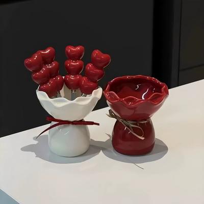Creative Fruit Forks Set Bouquet Shape Solid Color Dessert Forks with Storage Jar Household Decorative Stainless Steel Fork