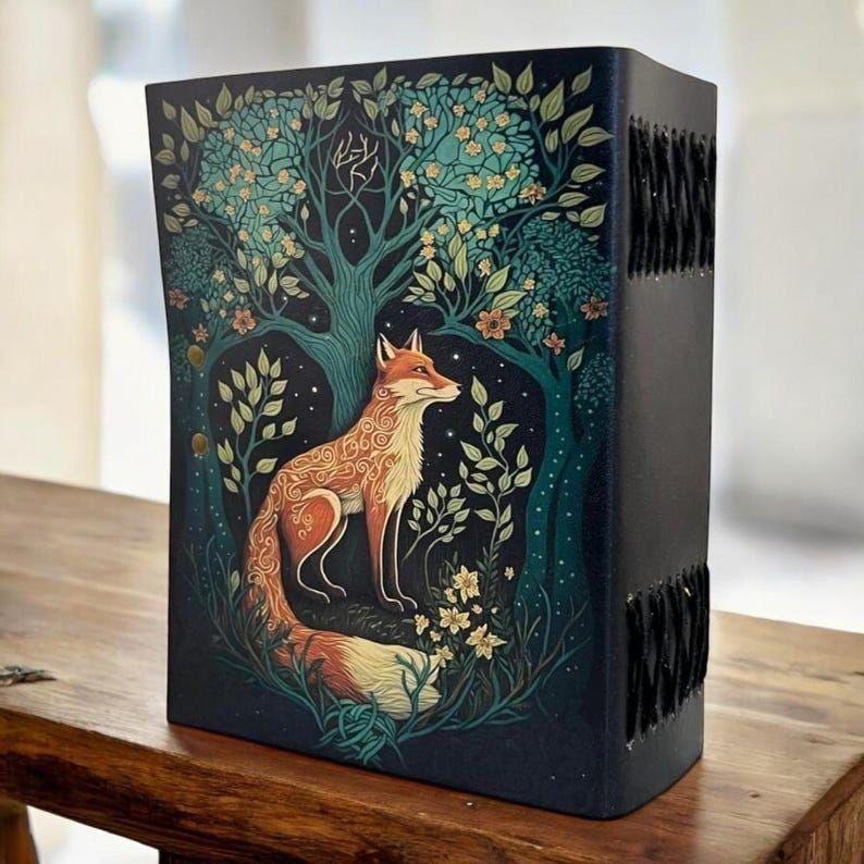 Fox Leather Grimoire Journal: Vintage Book of Shadows, Deckle Edge Paper