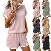 Women's Fashionable Round Neck Short Sleeved Top And Shorts Color Blocked Casual Two-piece Set