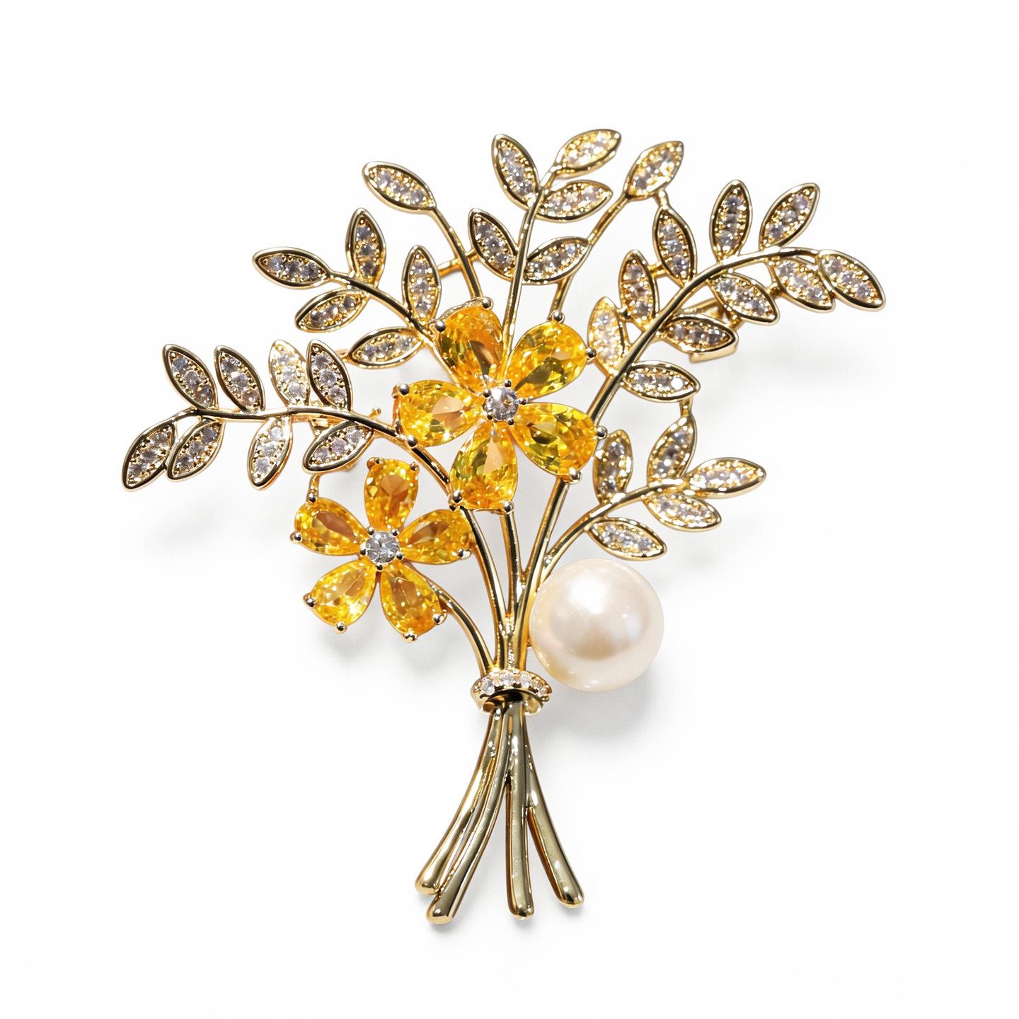 Bo Xin Yun Fresh Pastoral Wheat Ear Zirconia Brooch - High-Grade Copper Floral Pin Accessory