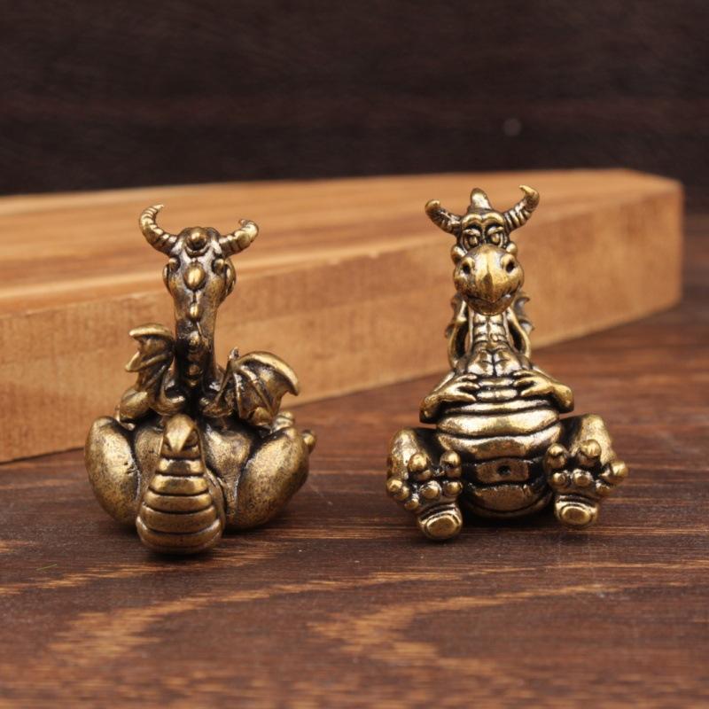 Cute Vintage Brass Dragon Figurine Cartoon Style Solid Durable Decorative Piece for Home Office Gift Use