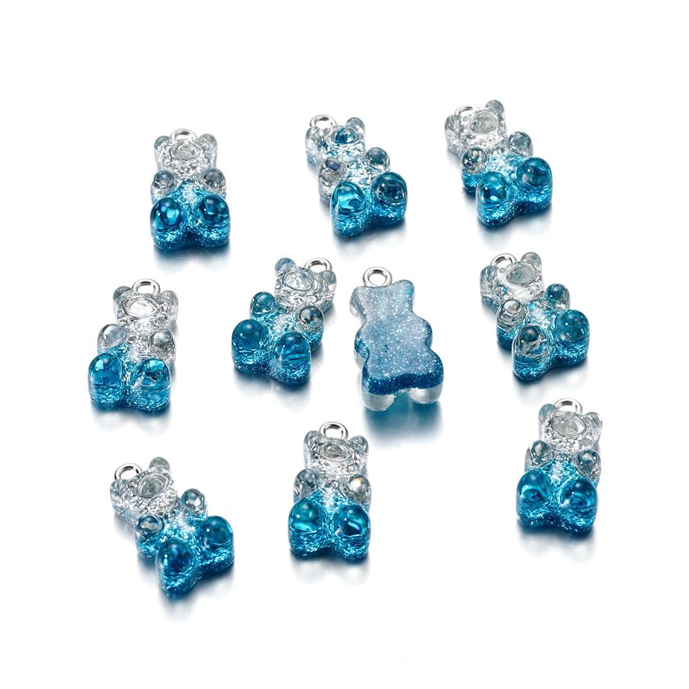 10Pcs Gradient Cute Resin Bear Pendants Charms for DIY Necklace Bracelet Earrings Pendant Jewelry Findings Making Accessories