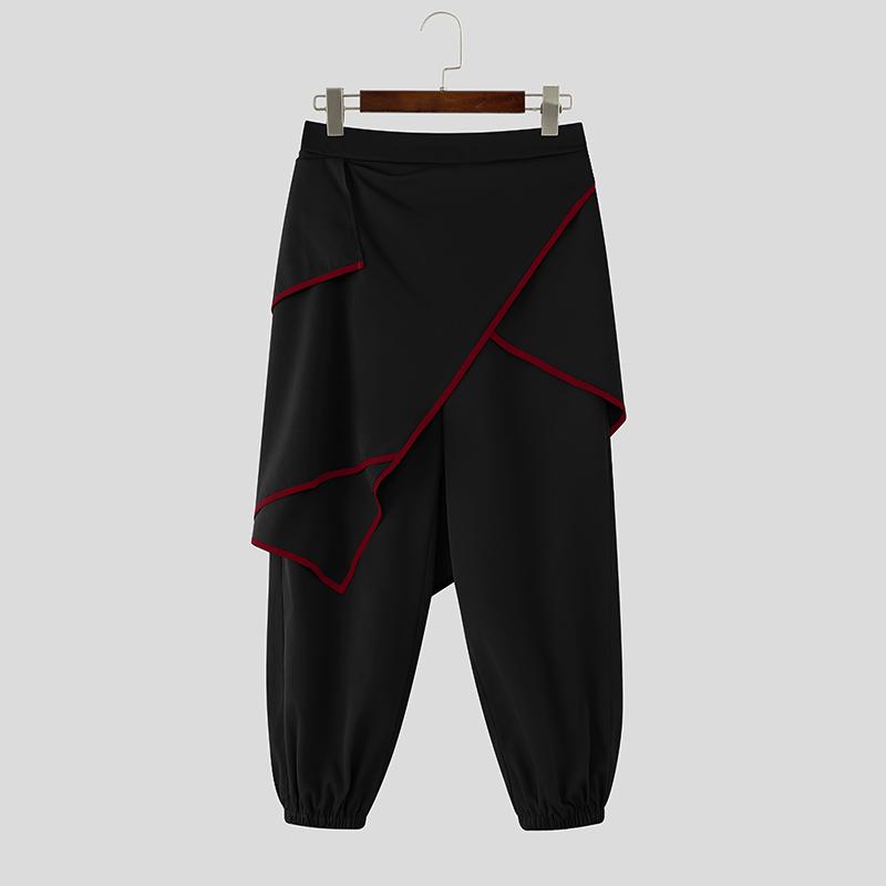 

INCERUN Men Back Elastic Waist Ruffled Layers Casual Long Harem Pants Trousers S чёрный