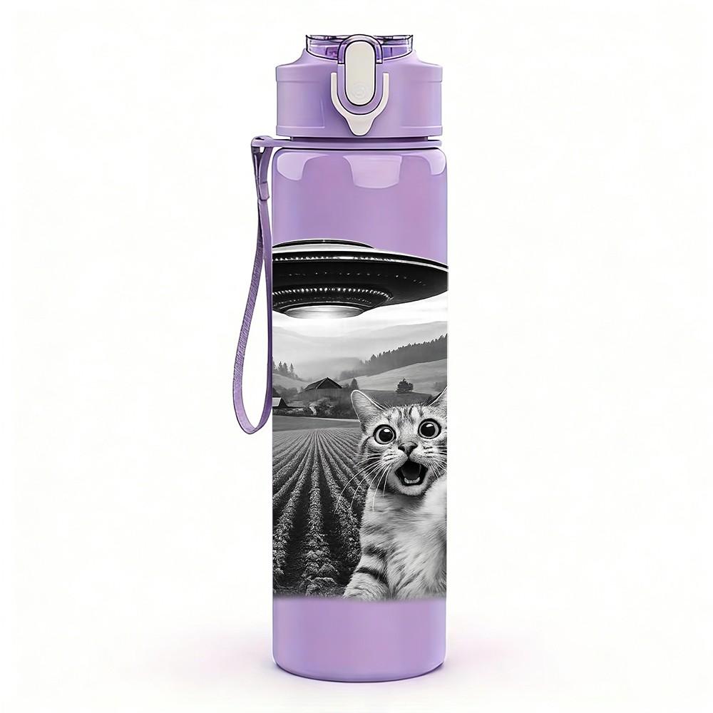 1PC UFO Alien Farm Abduction Print 750ml Color Plastic Sports Water Bottle Leakproof Flip Straw Lid Suitable for Sports Office Home Use