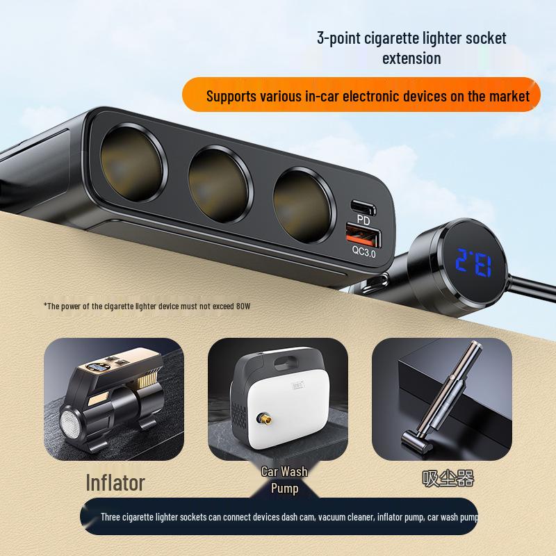 Multi-Function 128W Car Charger with 3-Port USB3.0 & PD Interface