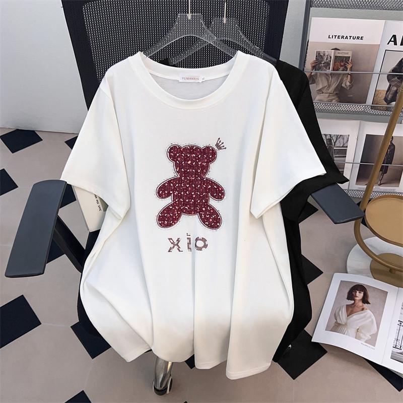 

Plus Size Slimming Loose Mid-Length Short-Sleeved Women s T-Shirt (Fits 200/300/350 Jin) 4XL белый