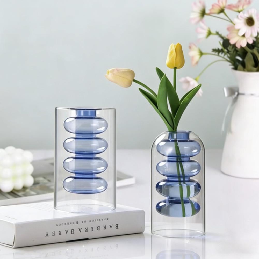 Creative Nordic Colorful Double-layer Glass Vase Transparent Hydroponic Dried Flower Vase Simple Restaurant Desktop Decor