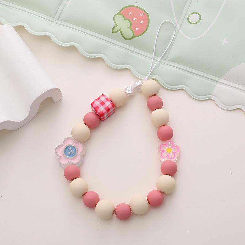 Colorful Bear Cartoon Phone Case Lanyard with Square Plaid Electroplating