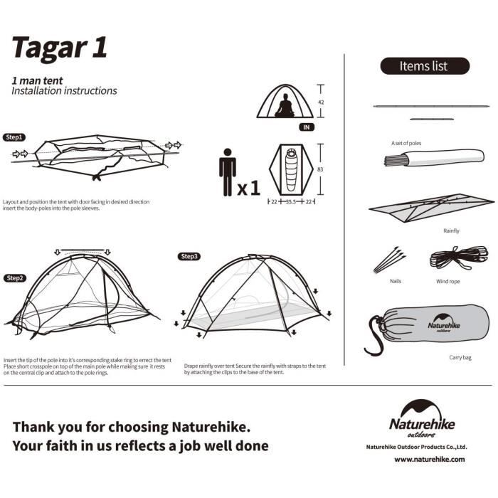 Tente - Naturehike - Taga - Ultra-légère - 2 places - Imperméabilité 4000 mm