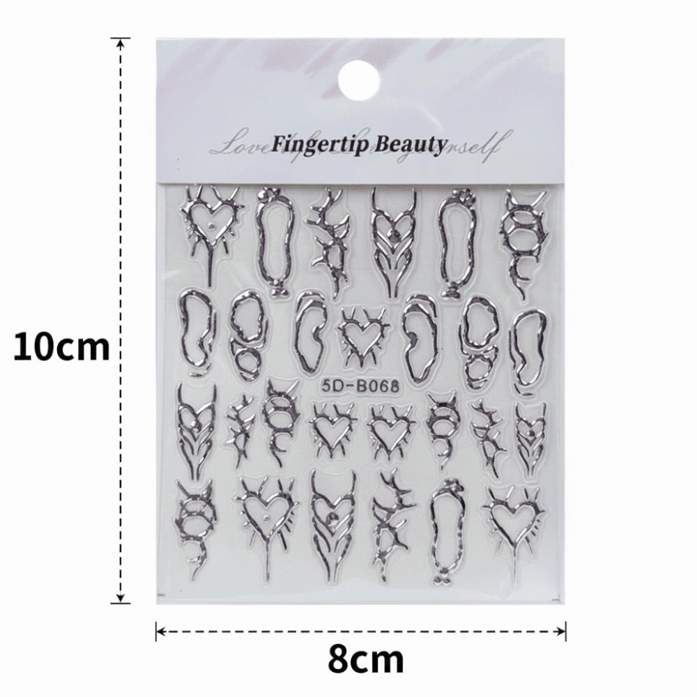 Self-Adhesive 5D Nail Stickers 5D Embossed Gold Silver Nail Art Stickers Adhesive Backing Embossed Design Nail Stickers