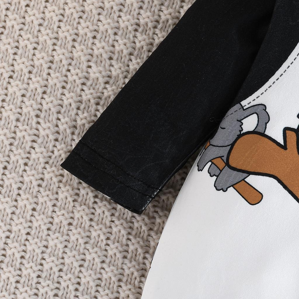Frühling und Herbst Neu Tier Langarm Bedruckter Jumpsuit Cartoon Schwarz und Weiß Mode Anzug
