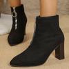 Fashion British Style Round Zipper Ankle Boots Women Autumn Winter 2025 Comfortable Black Faux Suede Boots Pointed Toe Botas Mujer