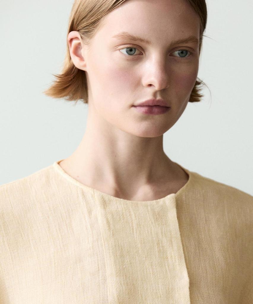 Masimodutti Linen Bib Detail Fluid Blouse