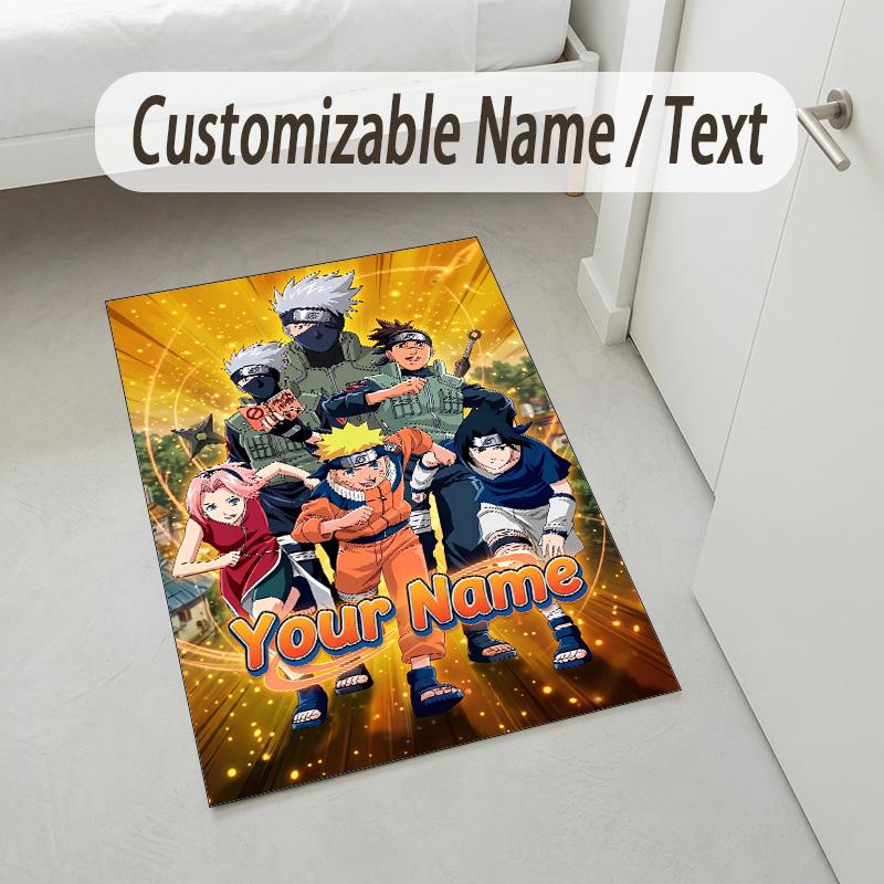 Personalized Crystal Velvet Carpet,Naruto Custom Printed Name, Plush Area Rug For Home Indoor Decor