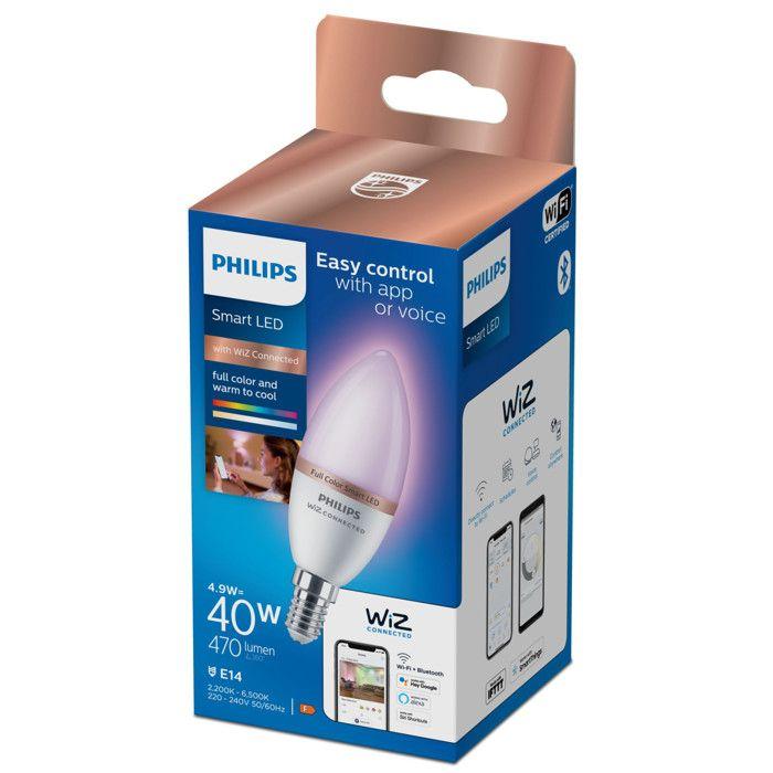 Ampoule LED bougie connectée PHILIPS - WIZ - EyeComfort - multicolore - 4,9W - 470 lumens - E14 - 93208