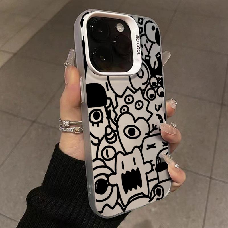 Super Cool Black Graffiti Anti-fall Phone Case for iPhone 16 15 14 13 12 11 Pro Max X XS Max XR 7 8 16 Plus SE2 Matte Hard Cover
