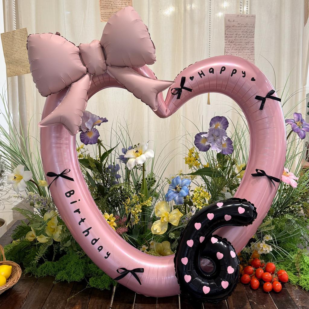 40 Inch Pink Heart Foil Balloon Black Digital Aluminum Birthday Party Decor Baby Shower Girls Gift for Wedding Baby Shower Prop