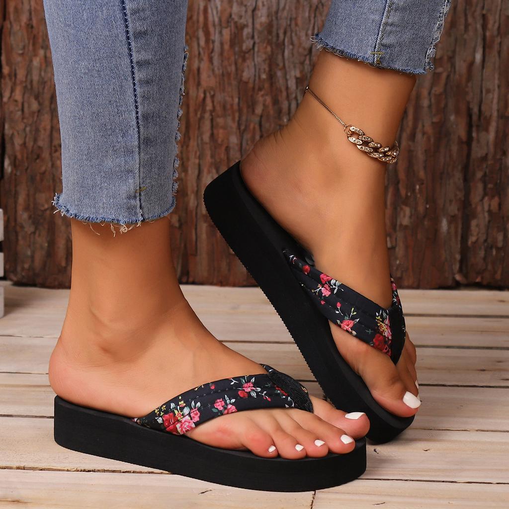 European and American Style Flip-flops Women's Outer Wear Summer High-end Casual Fashion Floral Foot Flat-bottomed Cool Slippers