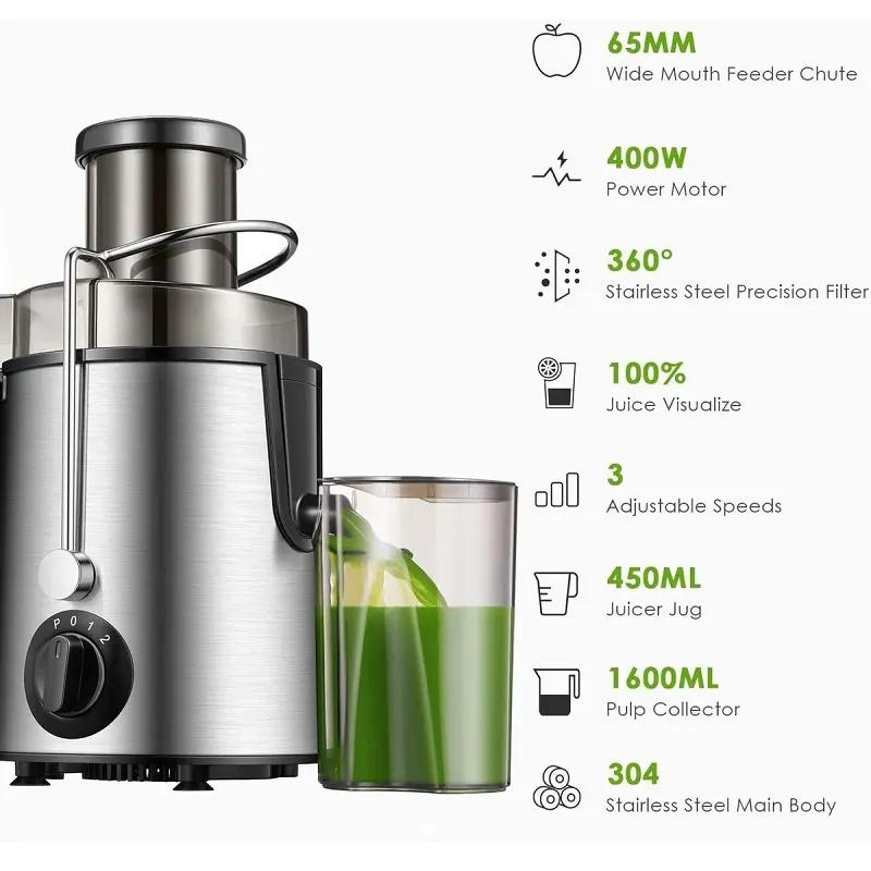 Ultra Power Centrifugal Juicer Machine Feed Fruit Vegetable Extractor 400W Dual Speed Control 304 Stainless Filter Blade 1600ml