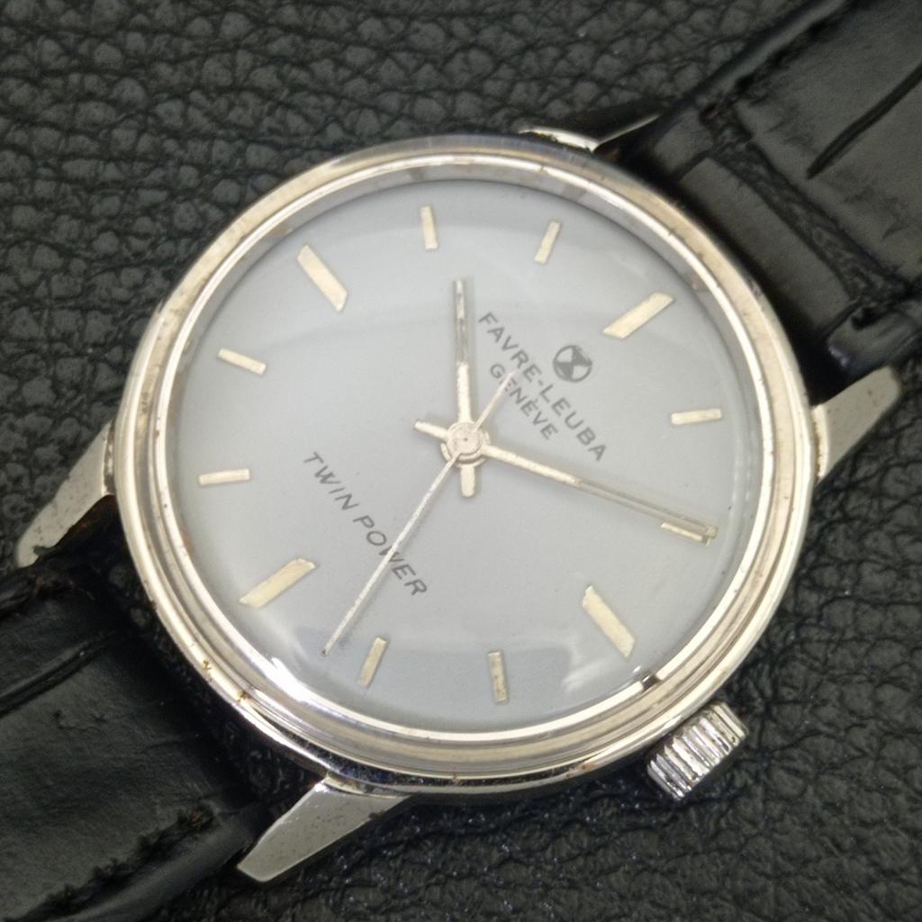 VINTAGE FAVRE LEUBA TWIN POWER 253 HAND-WINDING SWISS MENS GREY WATCH a703019-1 R212-a703019