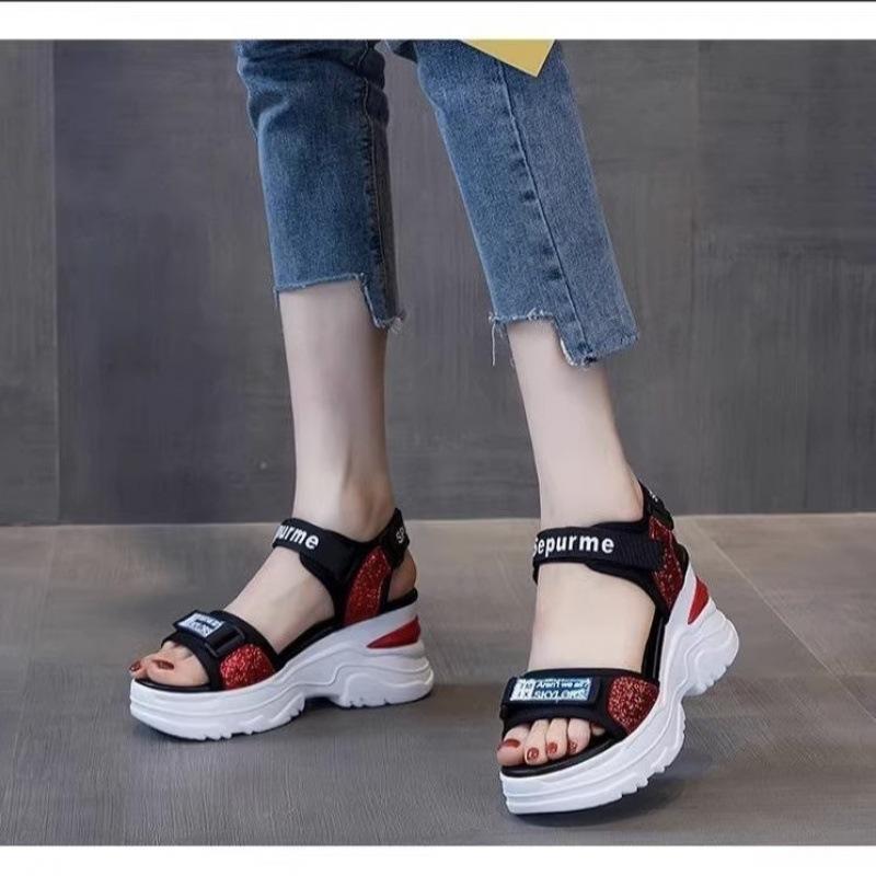 2025 summer foreign trade slope heel sandals women platform versatile muffin shoes heightening fashion Internet celebrity super fire sandals women