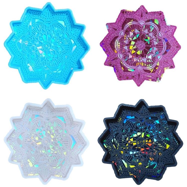 Mandalas Coaster Mold Flower Shape Silicone Mould Holographic Resin Molds Decor