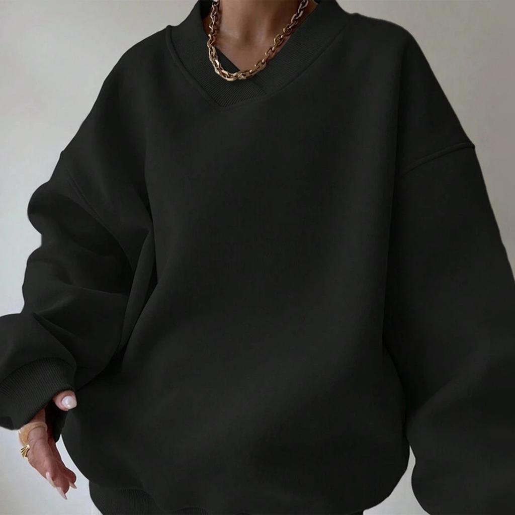 Women's Casual Fashion Solid Color Long-sleeved Loose Round Neck Sweatshirt