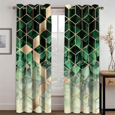 Luxury Abstract Geometric Ombre Green Gold Rhombus Free Shipping 2 PanleThin Window Drape Curtain for Living Room Bedroom Decor