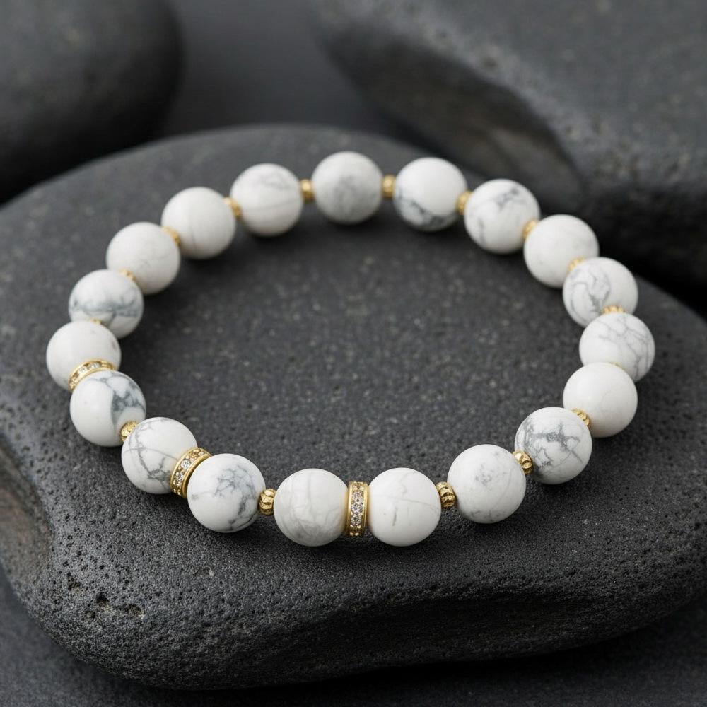Elegant Semi-Precious Stone Beaded Bracelet - Light Luxury, High-End, Versatile Elastic Round Beads for Couples