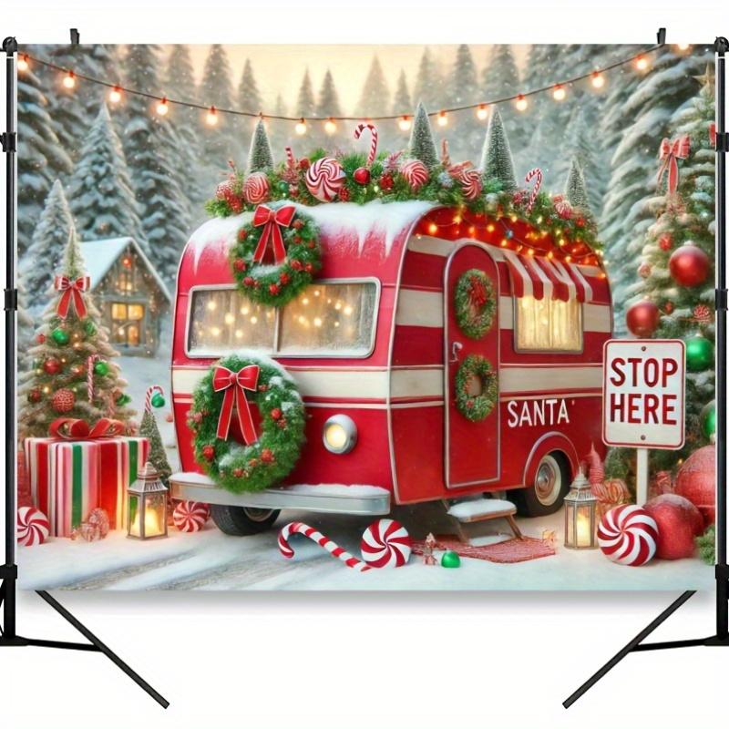 Santa Claus Festival Camping Car Background Cloth - Christmas Background Cloth for Festival Photography Studios and Activities 180X110