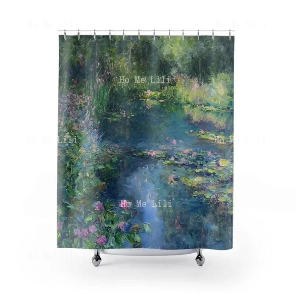

Quiet Monet Garden Pond Shower Curtain Green Blue Soft Pink High-Quality Polyesterinspired Impressionism 90x180 cm
