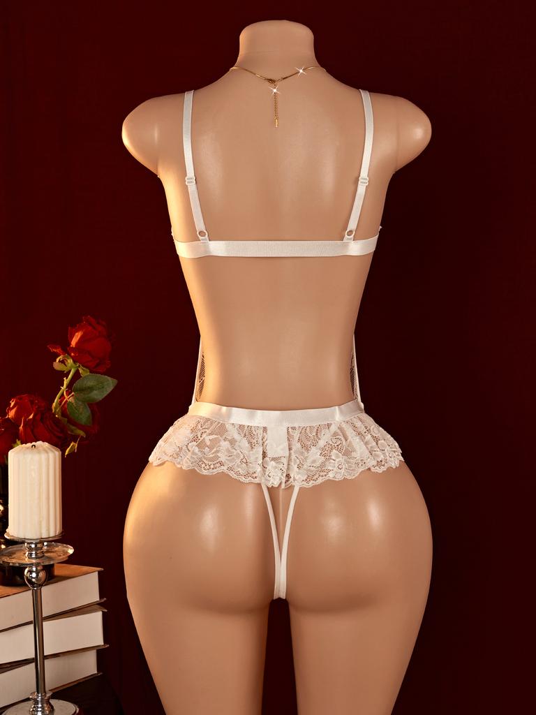 Erotic Sexy Lace Nightgown Crotchless Deep V Neck Open Bra Teddy Babydoll Sheer Sleepwear Elegant & Seductive Lingerie For Women