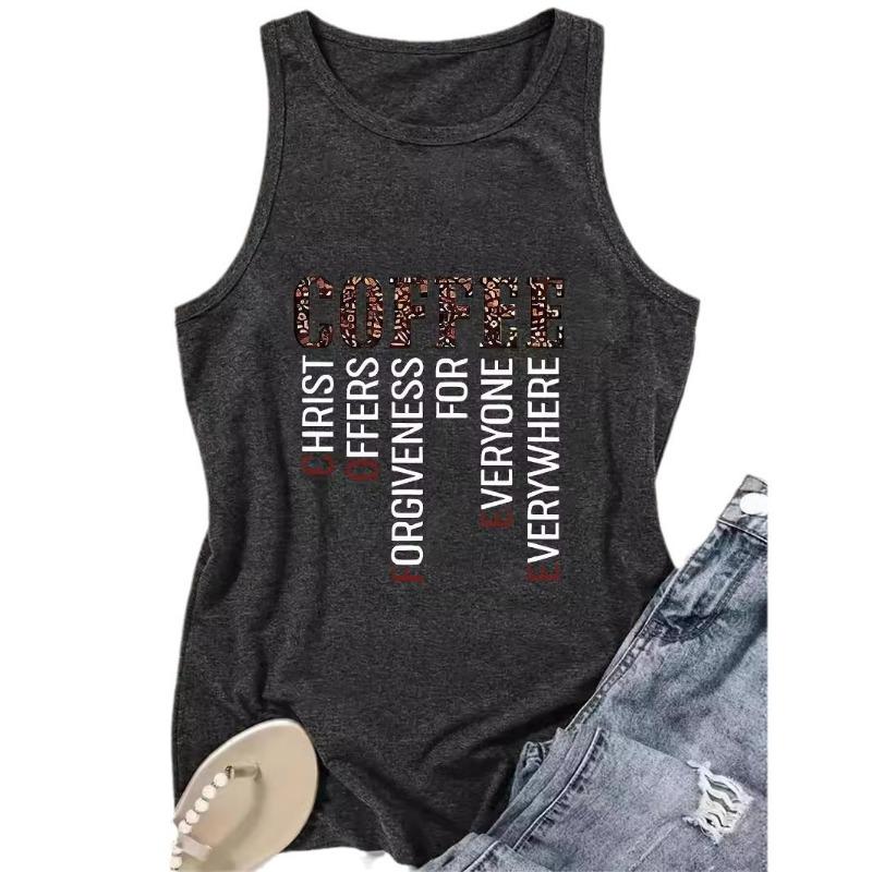 Letter-printed Round-neck Vest Spring and Summer Casual Sleeveless Top