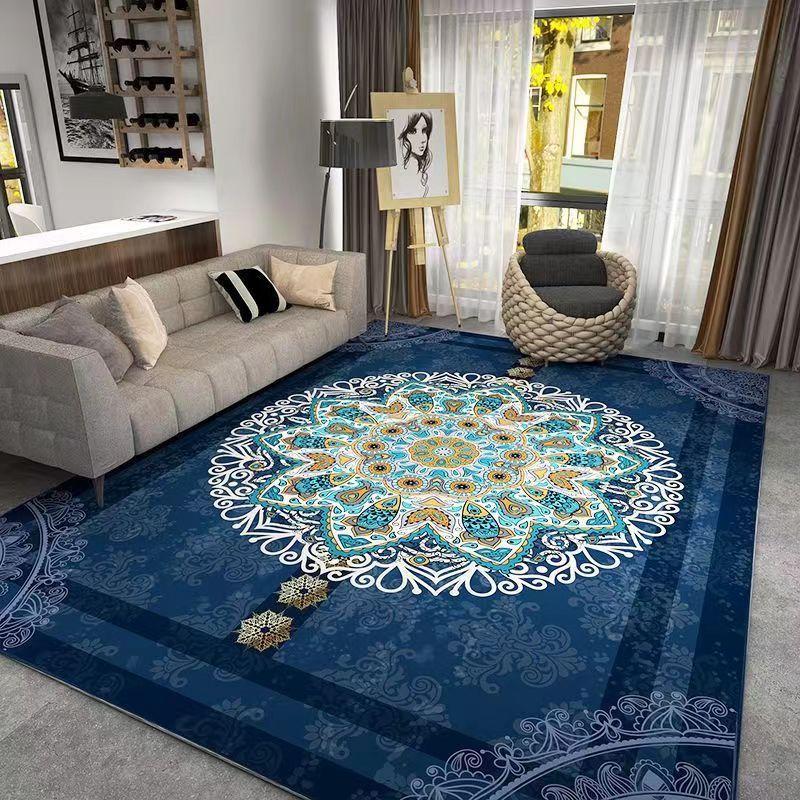 Persian Style Area Rugs Intricate Medallion Design Blue Black Beige Colors for Elegant Living Room Decor