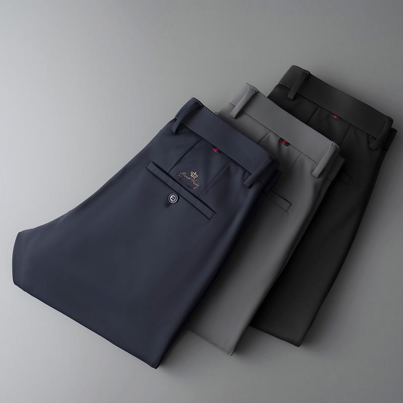 Spring and Autumn Light Business Men's Casual Pants Embroidered Small Straight Stretch Slim Pants