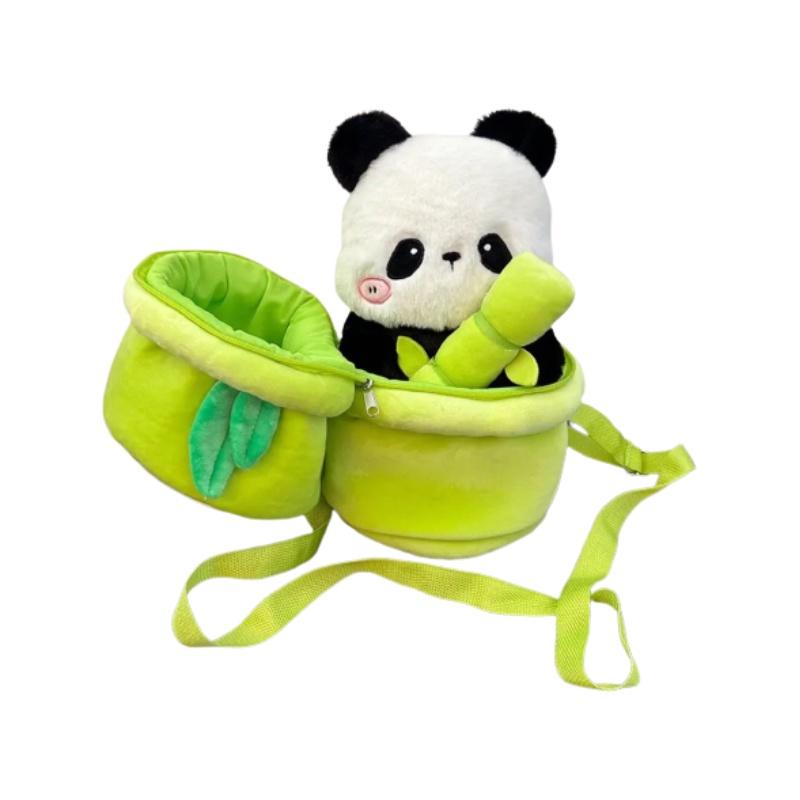 Niedlicher Panda Plüschtier Rucksack mit Bambusrohr Ideal für Mädchen, Weich und kuschelig, 30cm Höhe