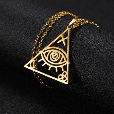 LIKGREAT Vintage Egyptian Egypt Pyramid Women Necklace Evil Eye Triangle Illuminati Pendant Choker Stainless Steel Jewelry