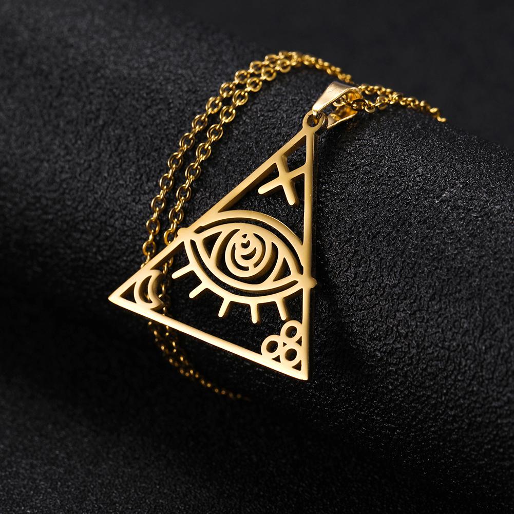 LIKGREAT Vintage Egyptian Egypt Pyramid Women Necklace Evil Eye Triangle Illuminati Pendant Choker Stainless Steel Jewelry
