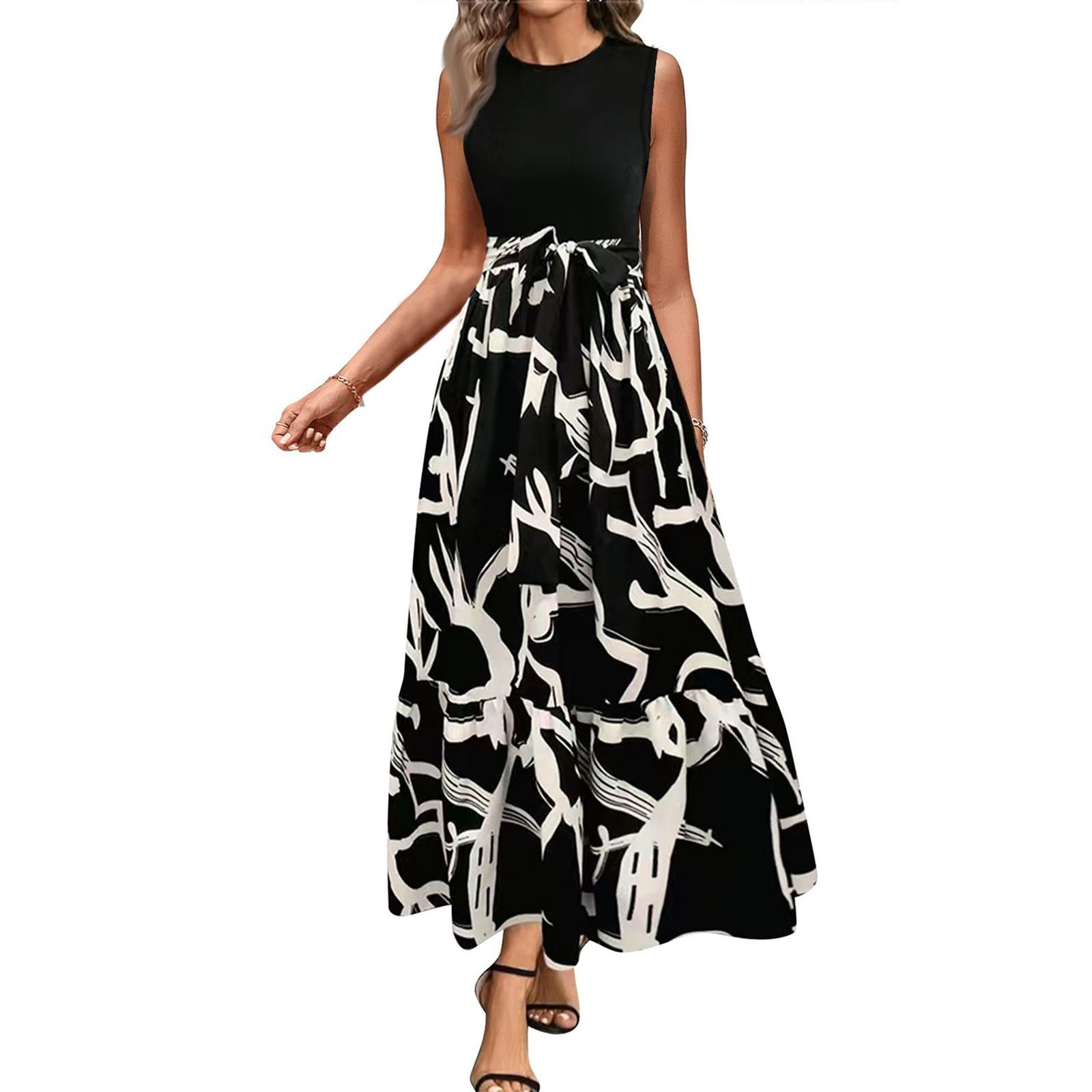 

Женское платье без рукавов с цветочным принтом и высокой талией, модное и элегантное XXL