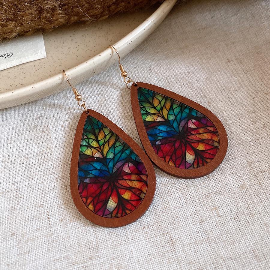 Orecchini Pendenti Etnici in Legno a Forma di Goccia d'Acqua - Semplici, Retrò, Eleganti, Versatili Accessori per Orecchie.
