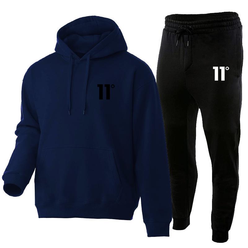 Men's Casual Autumn/Winter Hooded Set - Trendy Plus Velvet Hoodie & Sweatpants Two-Piece Set