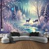 Enchanted Winter Forest Tapestry 2D Printed Starlit Deer Scene Wall Hanging Magical Snowy Landscape Home Decor Living Room