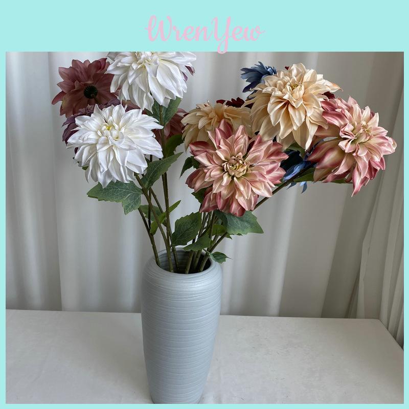 Long Stem 2 Head Dahlia Artificial Silk Flowers For Wedding Home Decor Photo Props Diy