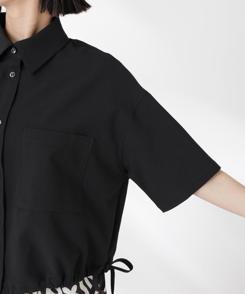 Nano Universe Drawstring Ribbon Cropped Hem Soccer Shirt be paired with other F 010 Black Women's (Can items) 673-5121322