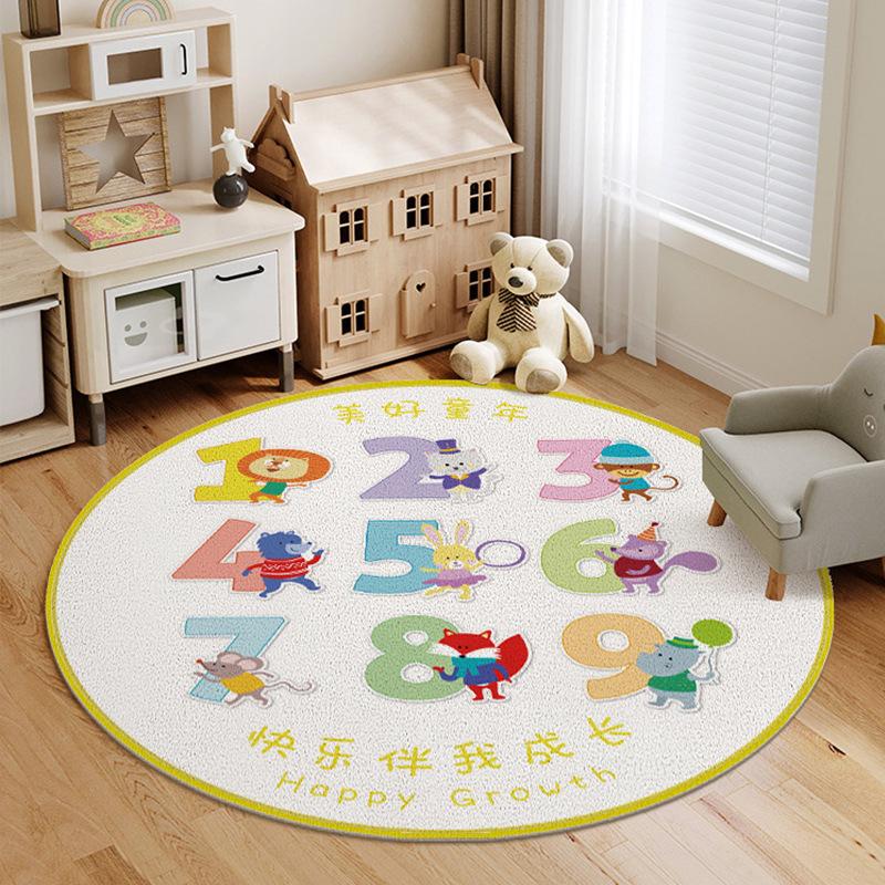

Домашние противоскользящие детские коврики для спальни, мягкий пушистый коврик для учебы, милый мультяшный ковер для украшения гостиной, круглый плюшевый коврик для отдыха 80x80CM